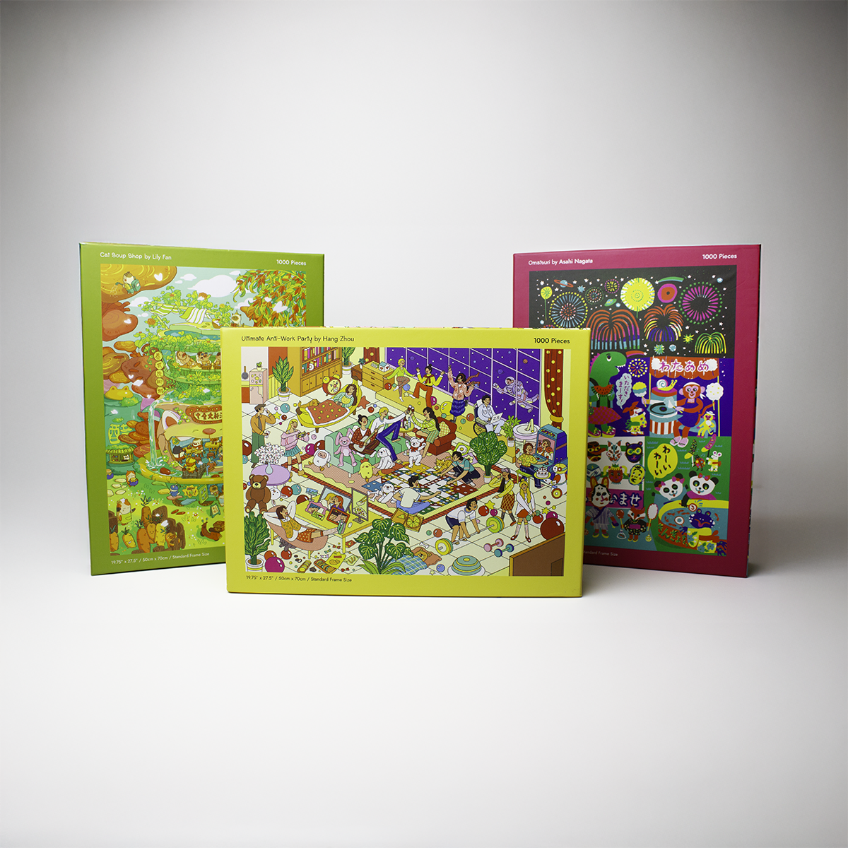 Three colorful children's puzzles on a white background